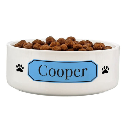 Personalised Blue Plaque 14Cm Medium Pet Bowl