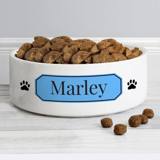 Personalised Blue Plaque 14Cm Medium Pet Bowl