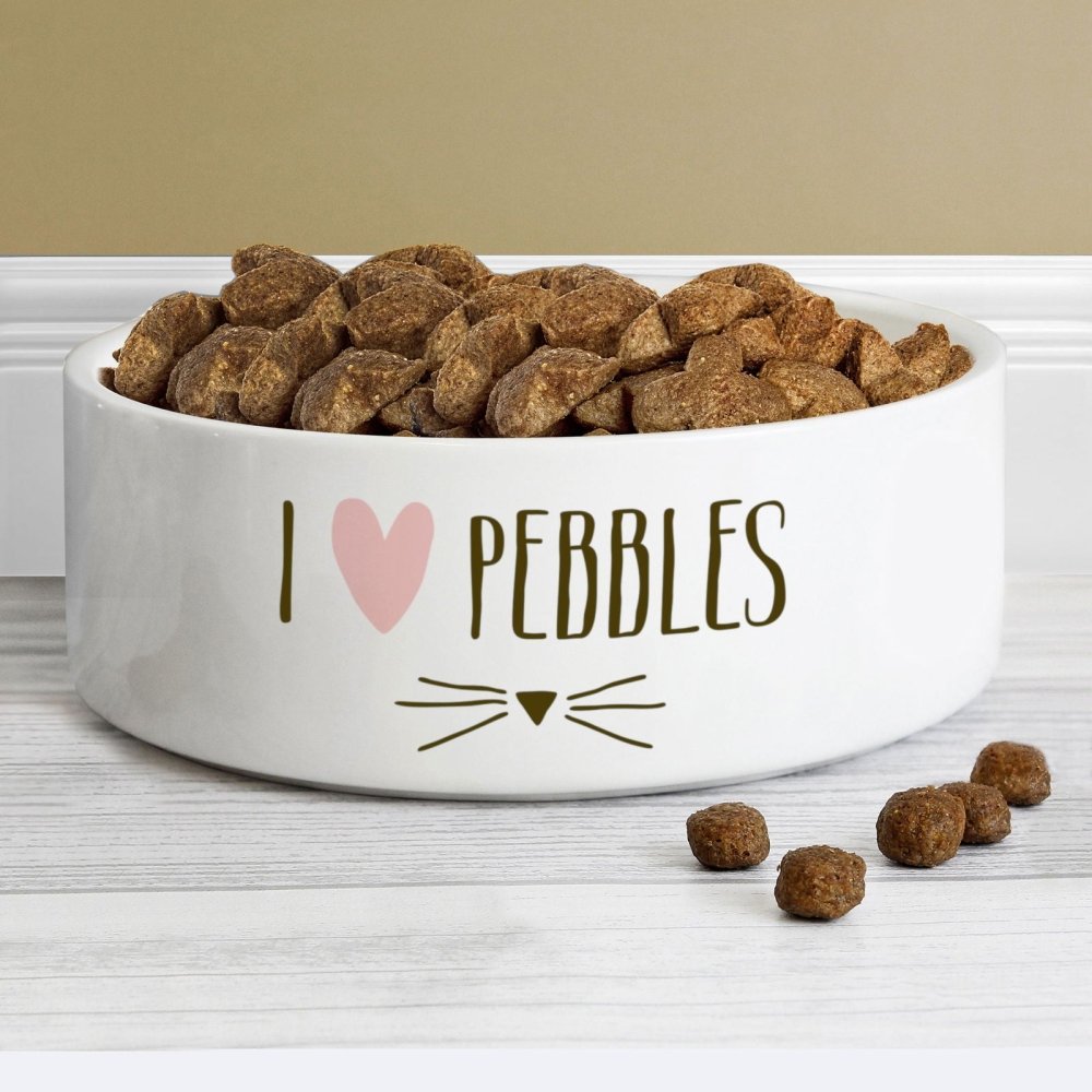 Personalised Cat Features 14Cm Medium White Pet Bowl