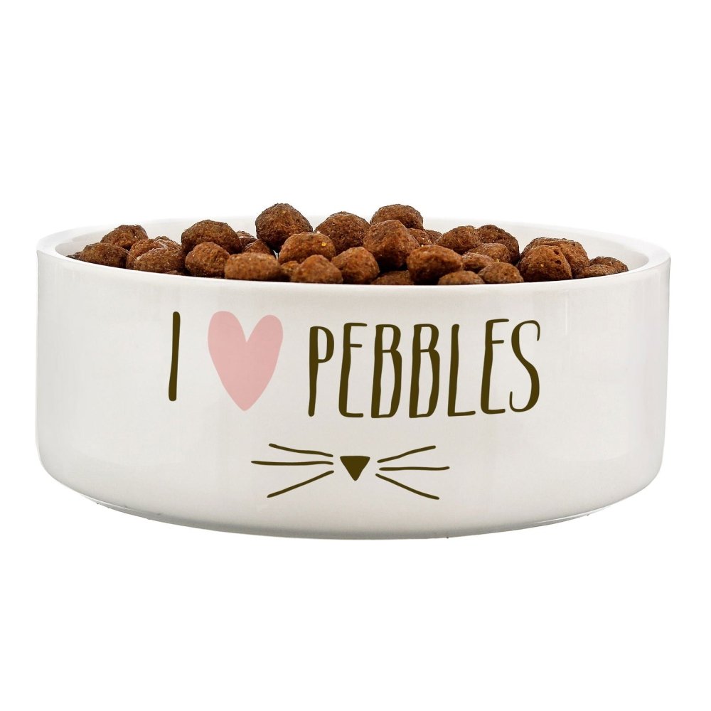 Personalised Cat Features 14Cm Medium White Pet Bowl