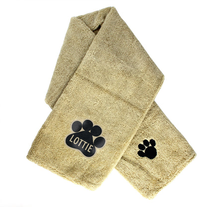 Personalised Paw Print Brown Microfiber Pet Towel