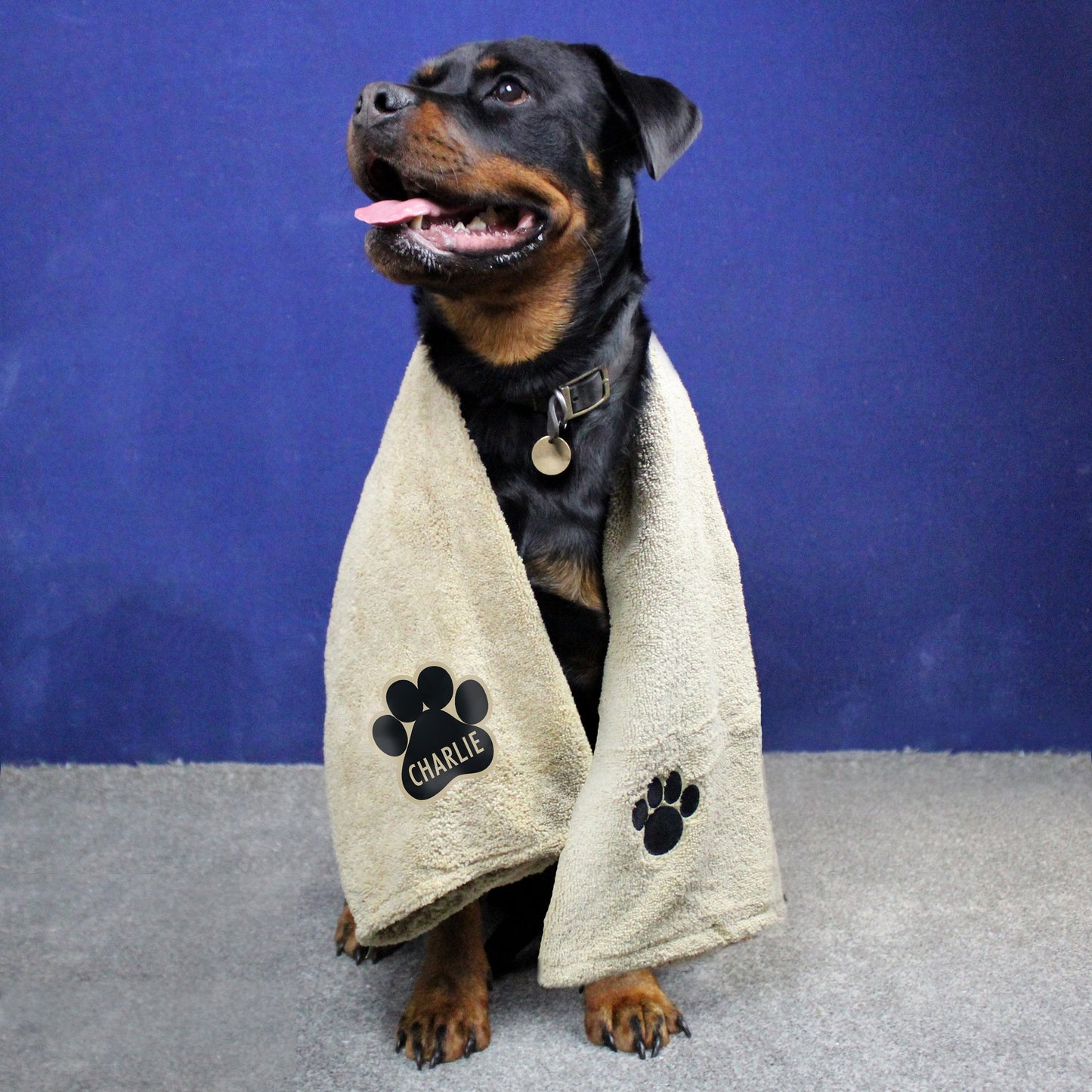 Personalised Paw Print Brown Microfiber Pet Towel