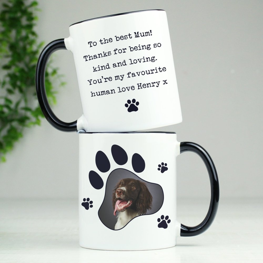 Personalised Paw Print Pet Photo Upload Black HandLED Mug