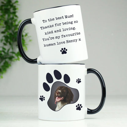 Personalised Paw Print Pet Photo Upload Black HandLED Mug