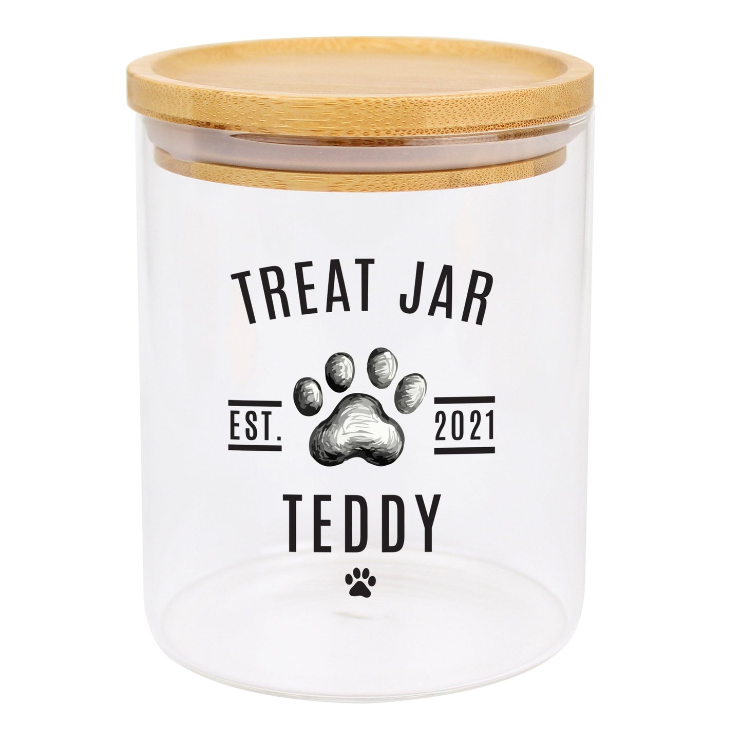 Personalised Pet Treats Glass Jar With Bamboo Lid