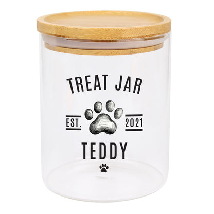 Personalised Pet Treats Glass Jar With Bamboo Lid