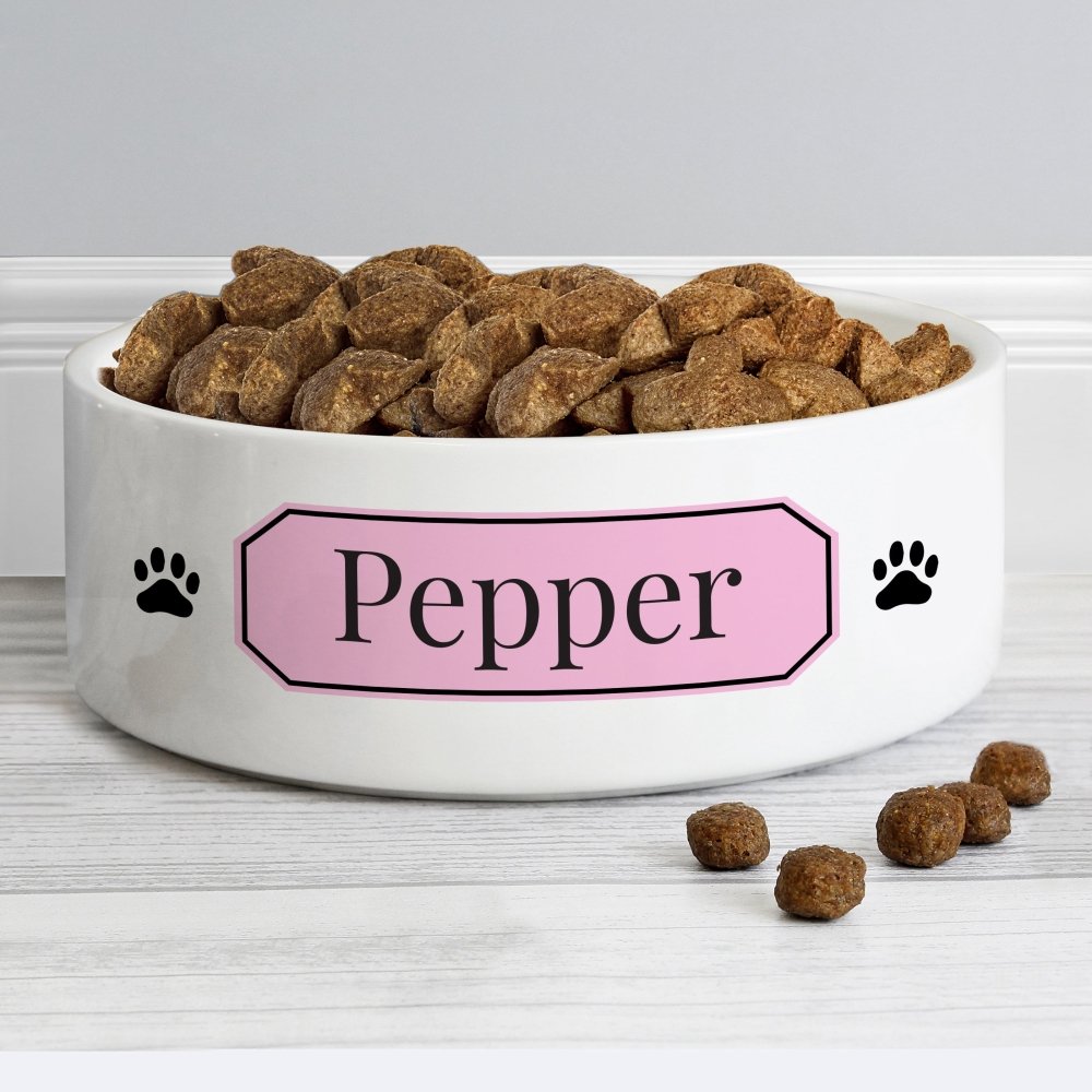 Personalised Pink Plaque 14Cm Medium Pet Bowl
