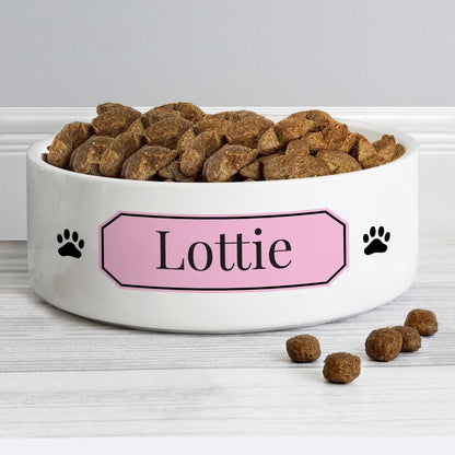 Personalised Pink Plaque 14Cm Medium Pet Bowl