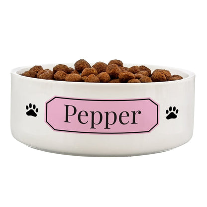 Personalised Pink Plaque 14Cm Medium Pet Bowl