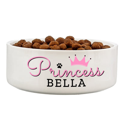 Personalised Princess 14Cm Medium Ceramic White Pet Bowl
