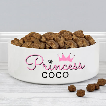 Personalised Princess 14Cm Medium Ceramic White Pet Bowl