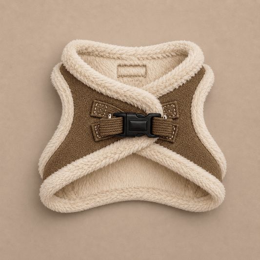 Tiny Trails Step In Soft Touch Suede Effect Faux Fur Lined Puppy and Small Dog Harness Mocha