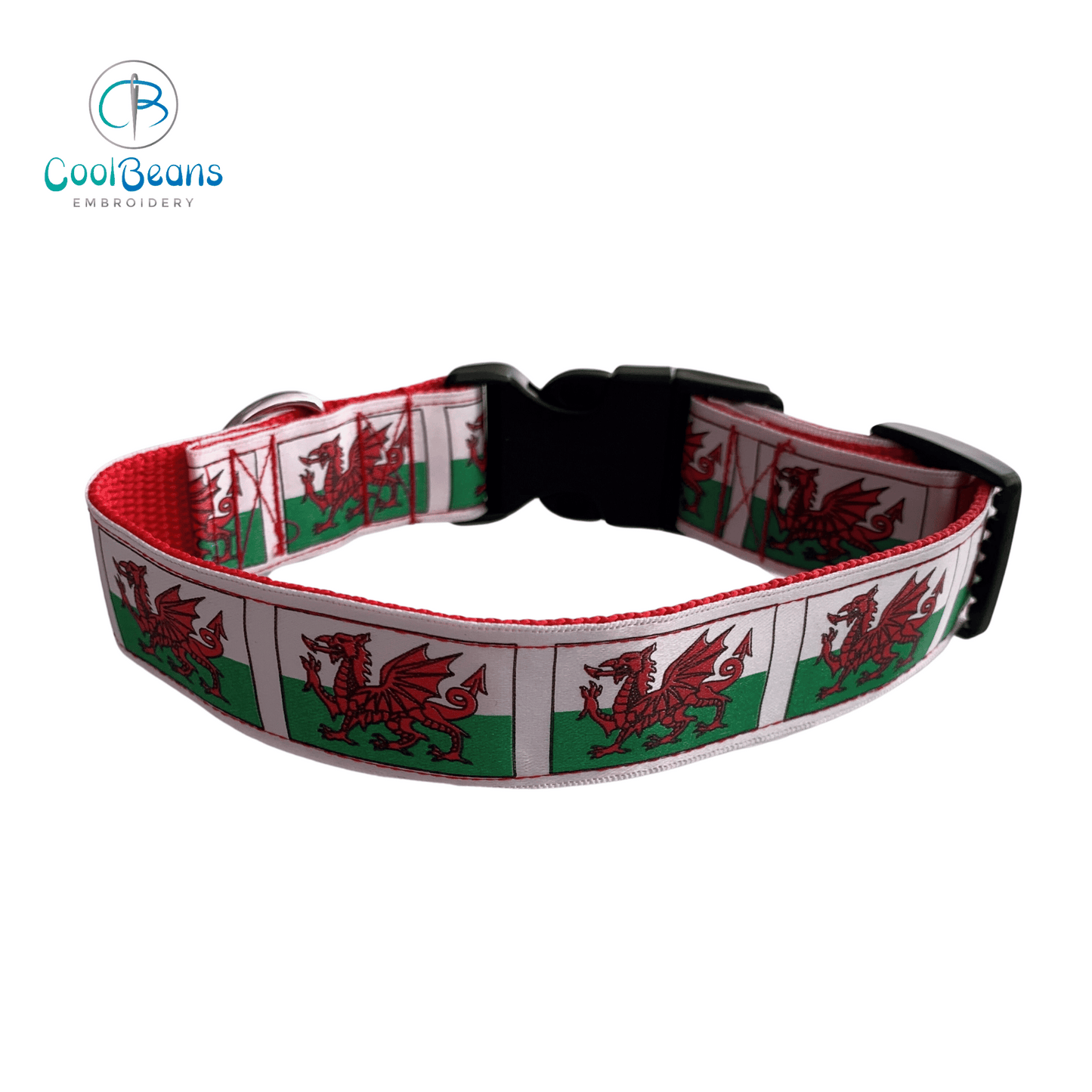 Dog Collar - Wales Welsh Flag - Handcrafted - Personalised - 25mm