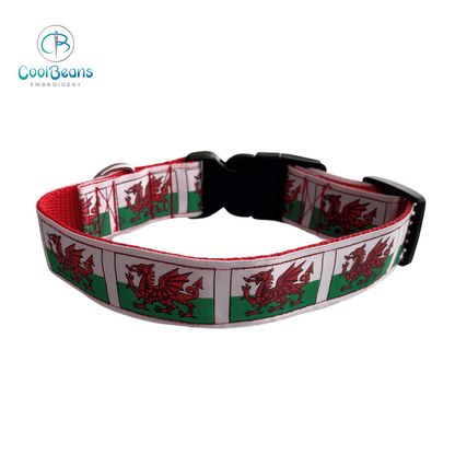 Dog Collar - Wales Welsh Flag - Handcrafted - Personalised - 25mm