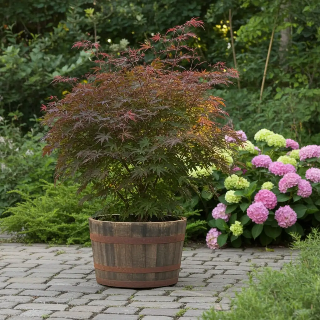 Half Whisky Barrel Planter with Drainage Holes – Reclaimed Oak Garden Planter